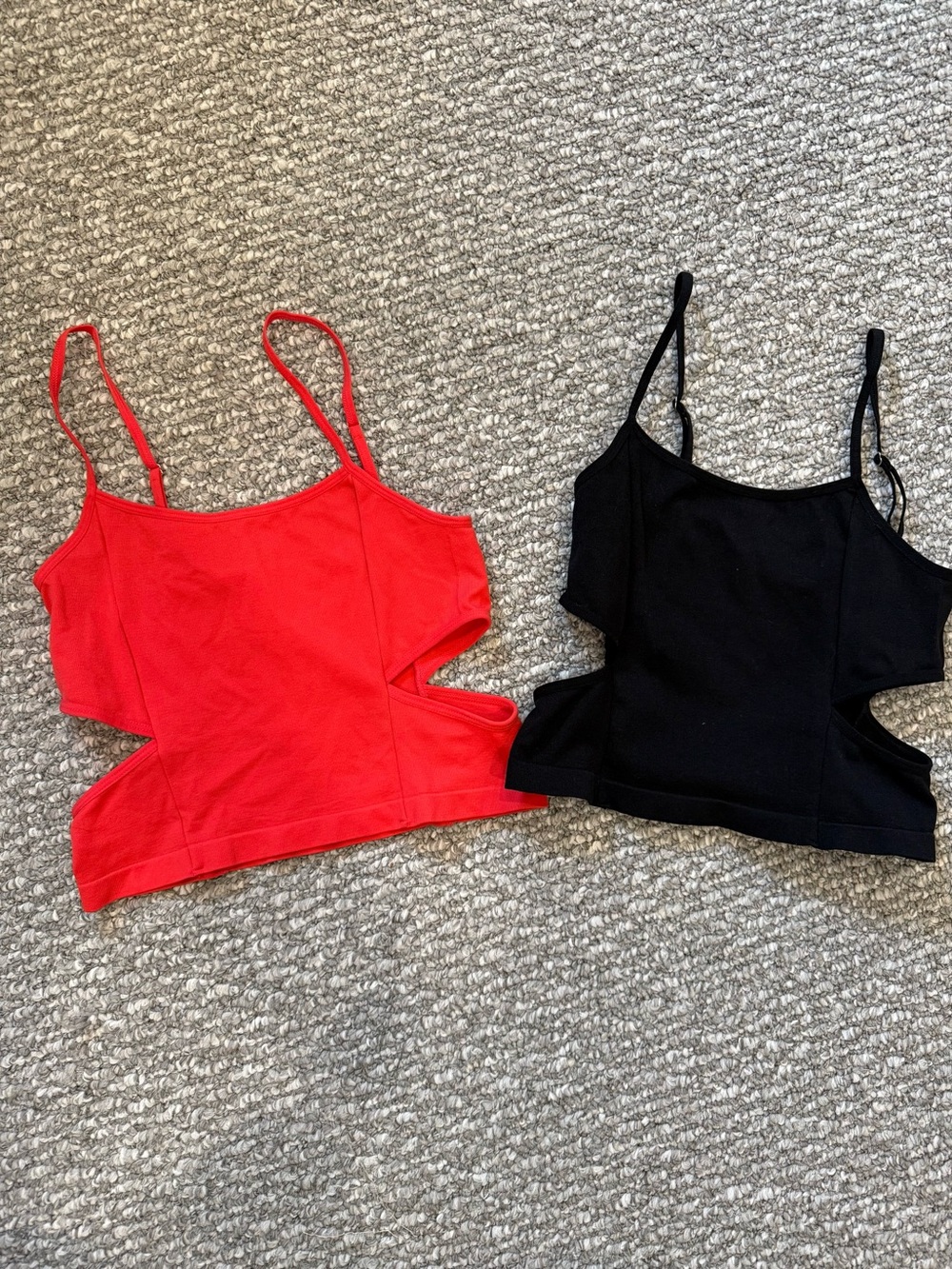 Red and Black  Side-Cut Cotton Cami with Adjustable Straps